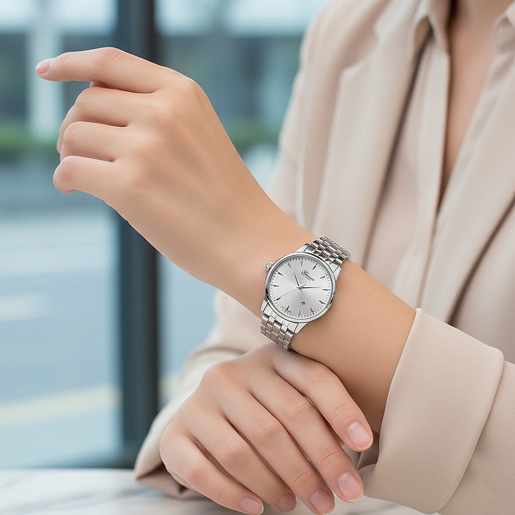 CLASSIC GENOA TIME V2 Miyota GM12 Japan Movt. 3ATM Water Resistant White Dial Watch with Silver Colour Stainless Steel Strap