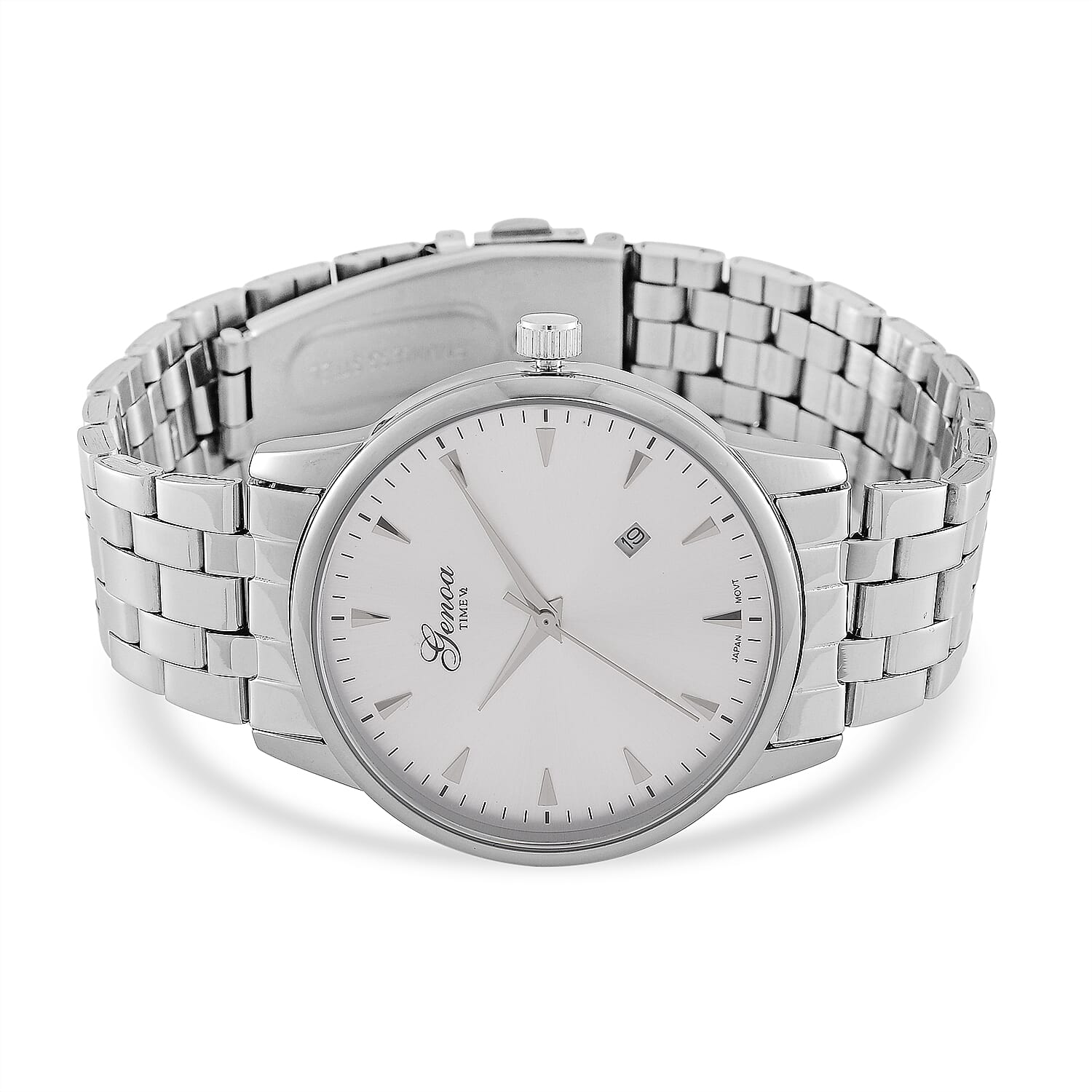 CLASSIC GENOA TIME V2 Miyota GM12 Japan Movt. 3ATM Water Resistant White Dial Watch with Silver Colour Stainless Steel Strap