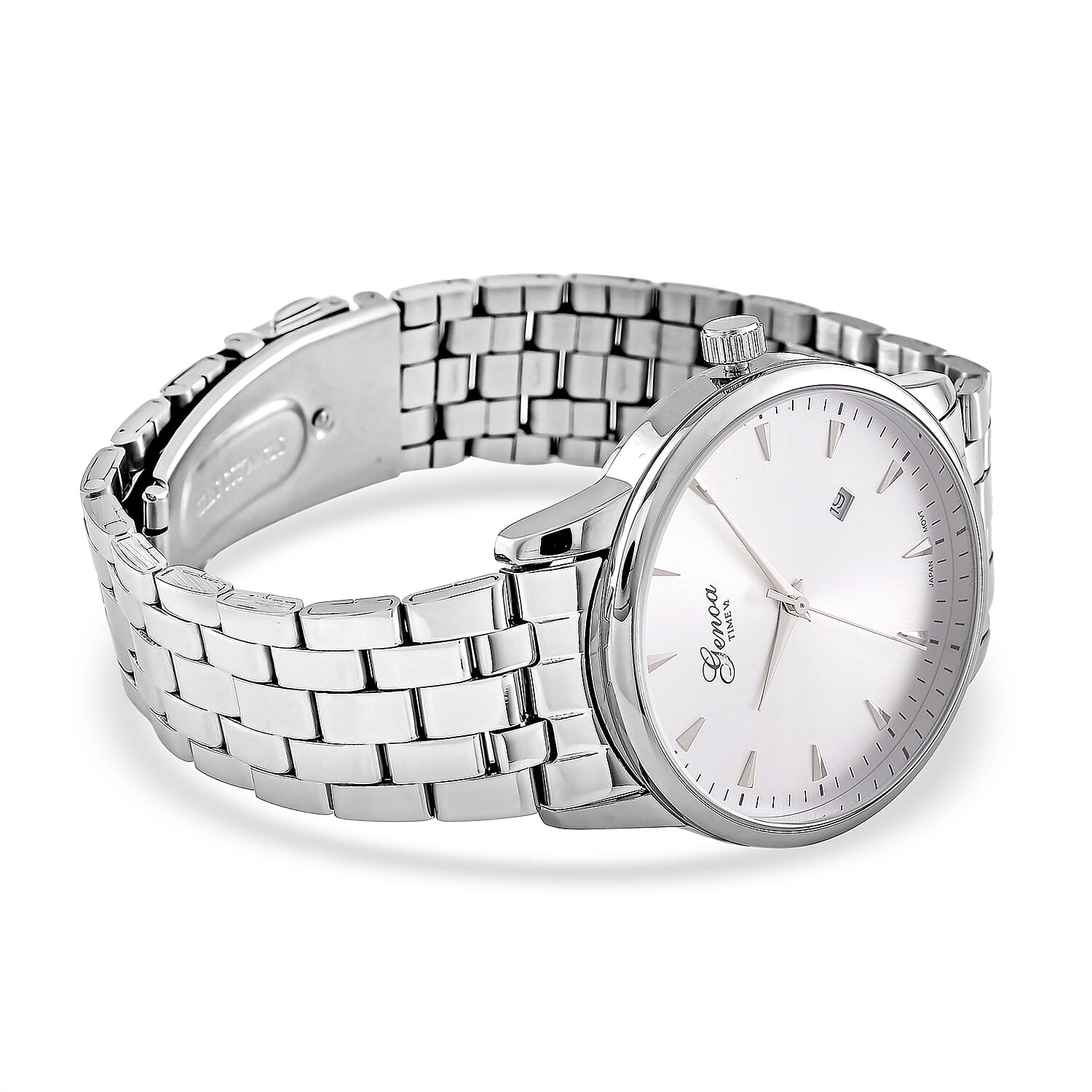 CLASSIC GENOA TIME V2 Miyota GM12 Japan Movt. 3ATM Water Resistant White Dial Watch with Silver Colour Stainless Steel Strap