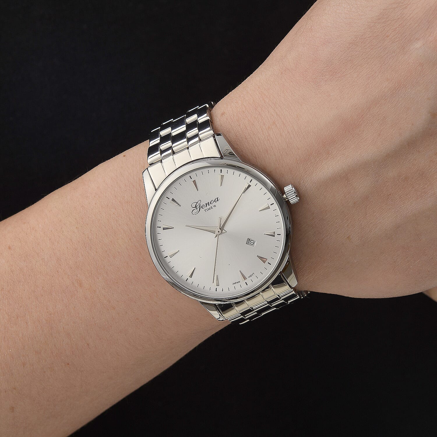 CLASSIC GENOA TIME V2 Miyota GM12 Japan Movt. 3ATM Water Resistant White Dial Watch with Silver Colour Stainless Steel Strap