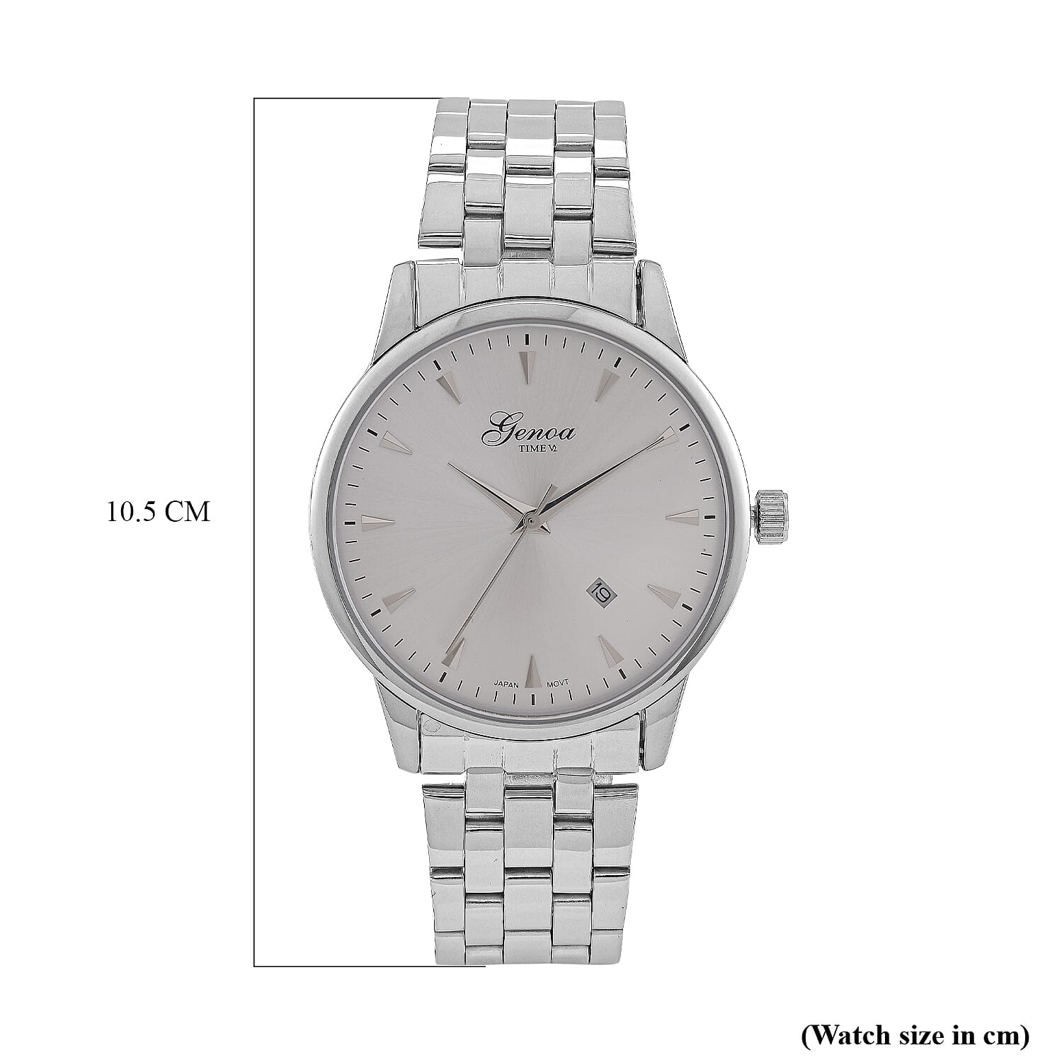 CLASSIC GENOA TIME V2 Miyota GM12 Japan Movt. 3ATM Water Resistant White Dial Watch with Silver Colour Stainless Steel Strap