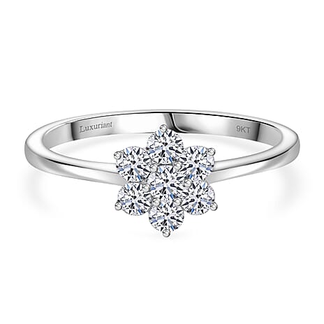 Luxuriant 9K White Gold (SI-GH) Lab Grown Diamond Floral Ring 0.50 Ct.