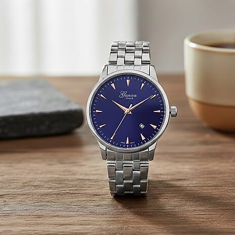 CLASSIC GENOA TIME V2 Miyota GM12 Japan Movt. 3ATM Water Resistant Blue Dial Watch with Silver Colour Stainless Steel Strap
