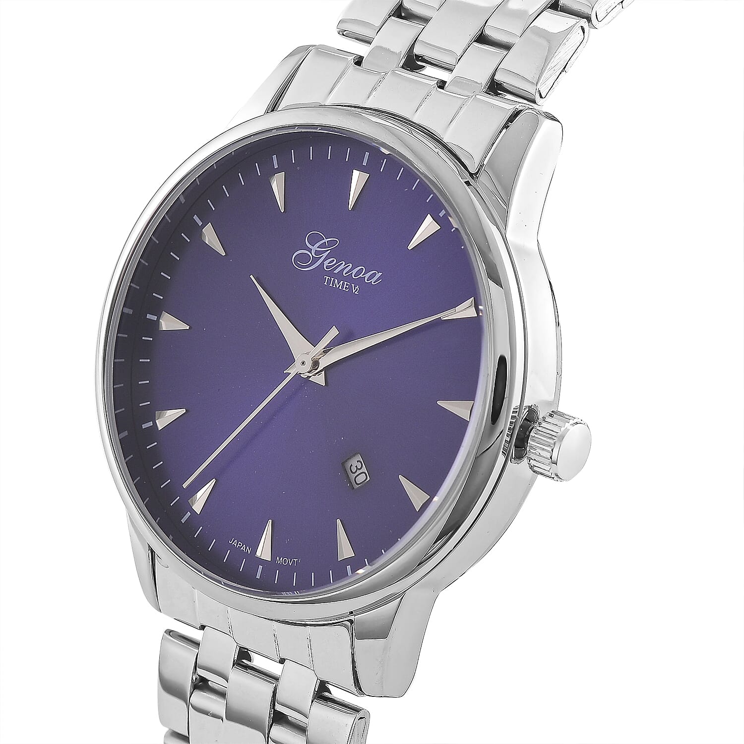 CLASSIC GENOA TIME V2 Miyota GM12 Japan Movt. 3ATM Water Resistant Blue Dial Watch with Silver Colour Stainless Steel Strap