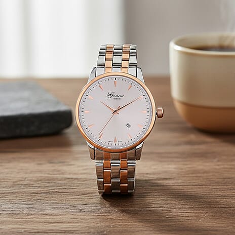 CLASSIC GENOA TIME V2 Miyota GM12 Japan Movt. 3ATM Water Resistant White Dial Watch with Two-Tone Stainless Steel Strap