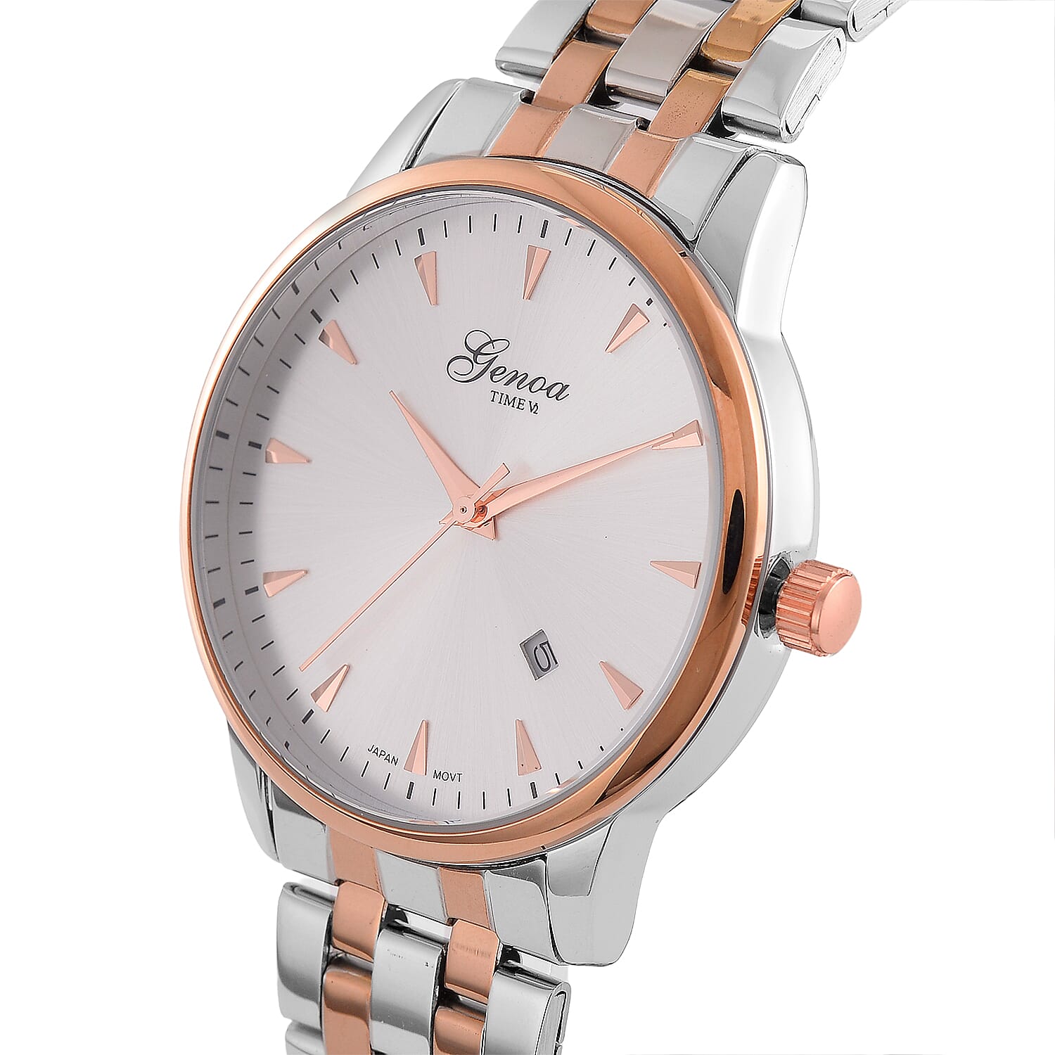 CLASSIC GENOA TIME V2 Miyota GM12 Japan Movt. 3ATM Water Resistant White Dial Watch with Two-Tone Stainless Steel Strap