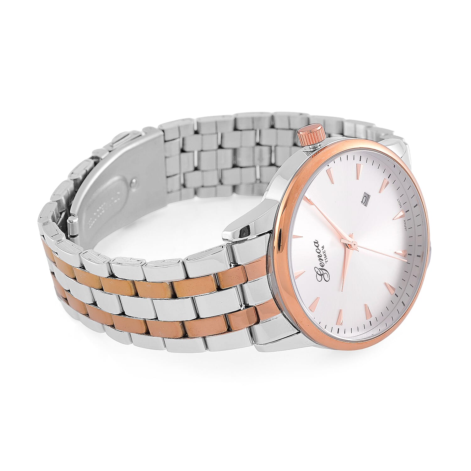 CLASSIC GENOA TIME V2 Miyota GM12 Japan Movt. 3ATM Water Resistant White Dial Watch with Two-Tone Stainless Steel Strap