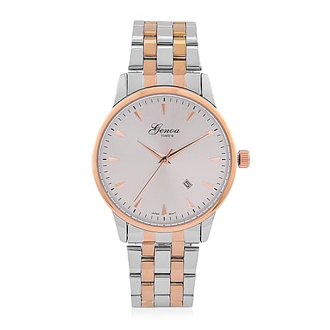 CLASSIC GENOA TIME V2 Miyota GM12 Japan Movt. 3ATM Water Resistant White Dial Watch with Two-Tone Stainless Steel Strap