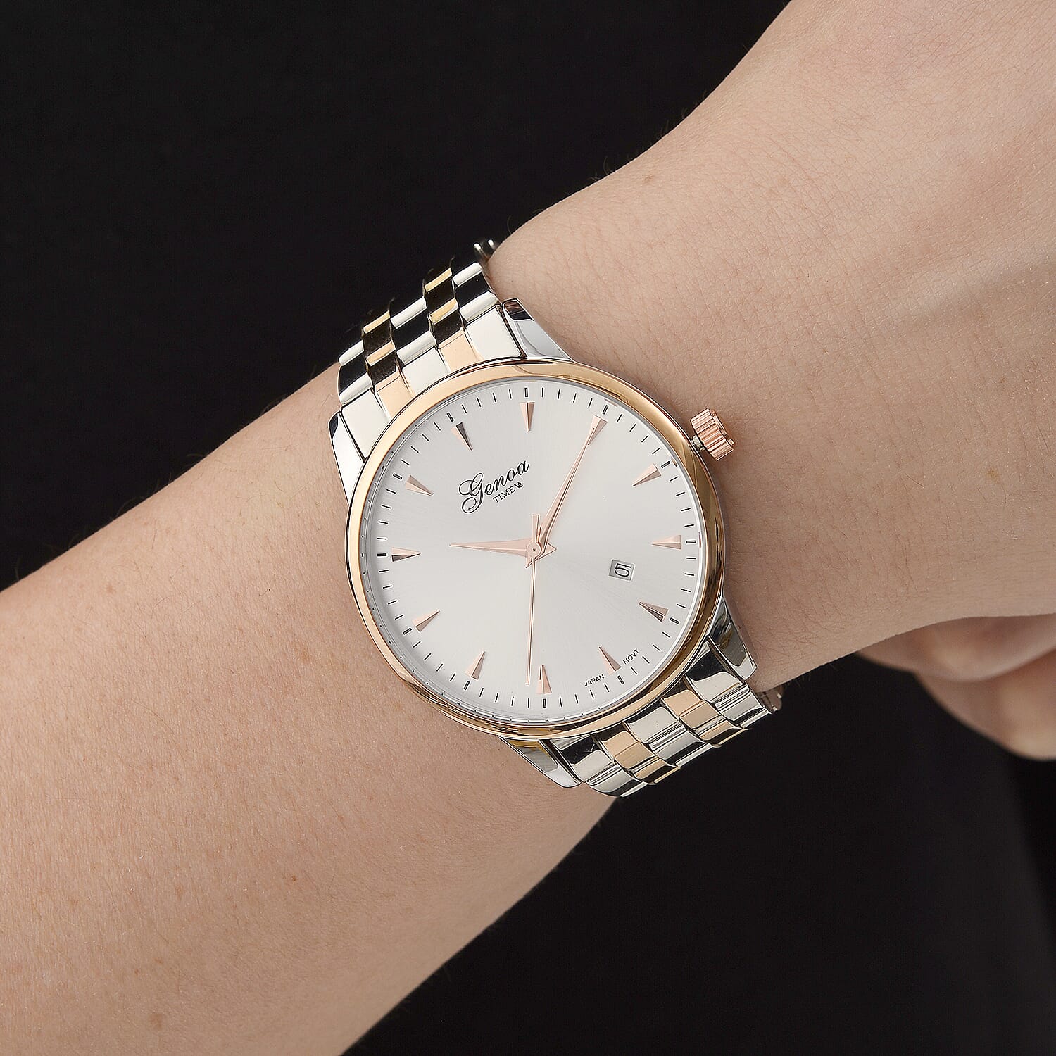 CLASSIC GENOA TIME V2 Miyota GM12 Japan Movt. 3ATM Water Resistant White Dial Watch with Two-Tone Stainless Steel Strap