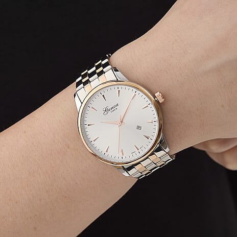 CLASSIC GENOA TIME V2 Miyota GM12 Japan Movt. 3ATM Water Resistant White Dial Watch with Two-Tone Stainless Steel Strap