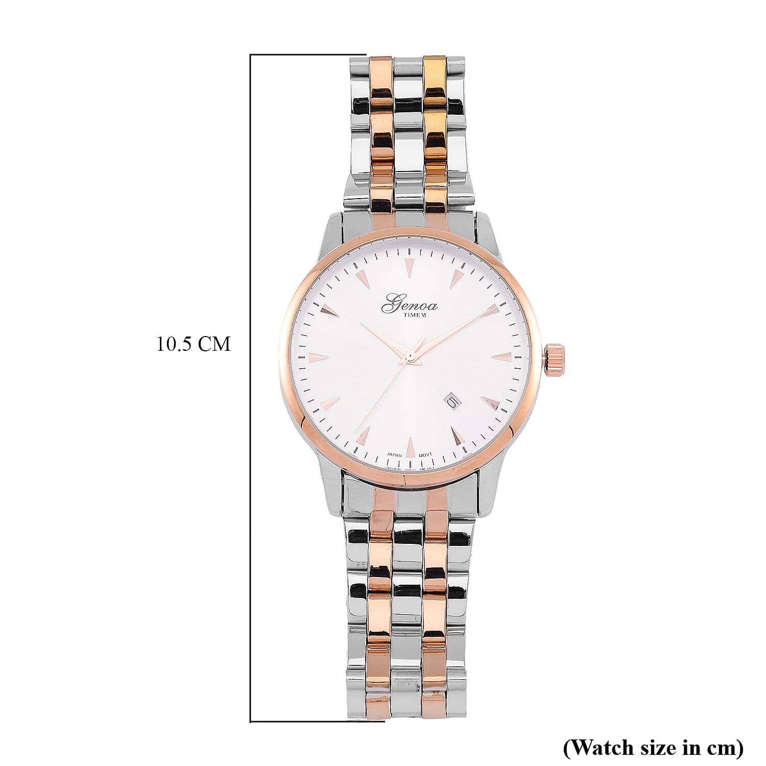 CLASSIC GENOA TIME V2 Miyota GM12 Japan Movt. 3ATM Water Resistant White Dial Watch with Two-Tone Stainless Steel Strap