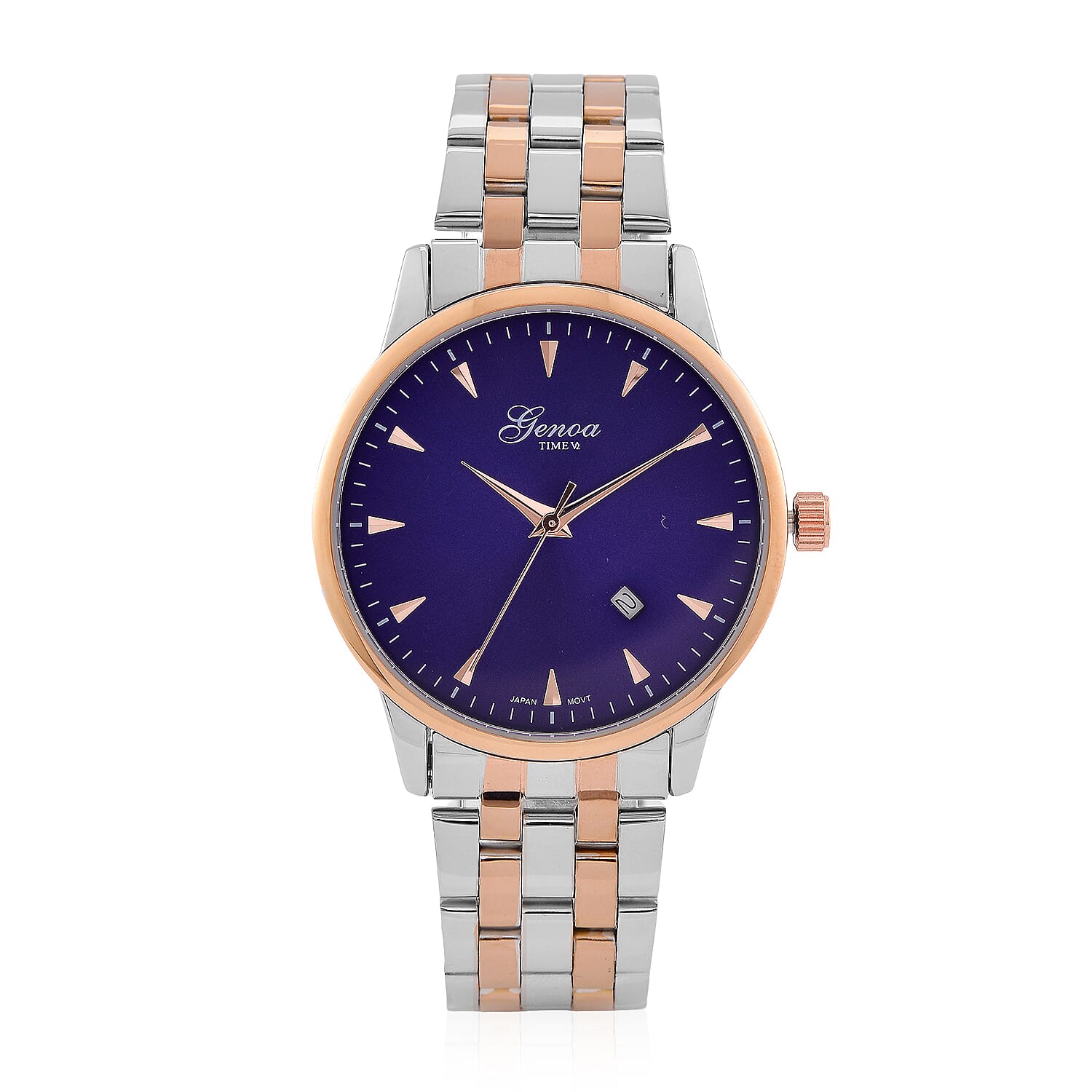 GENOA TIME V2 Miyota GM12 Japan Movt. 3ATM Water Resistant Blue Dial Mens Watch with Two-Tone Stainless Steel Strap