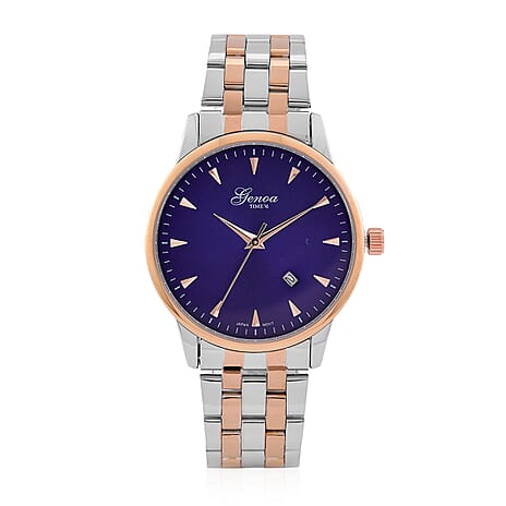 GENOA TIME V2 Miyota GM12 Japan Movt. 3ATM Water Resistant Blue Dial Mens Watch with Two-Tone Stainless Steel Strap