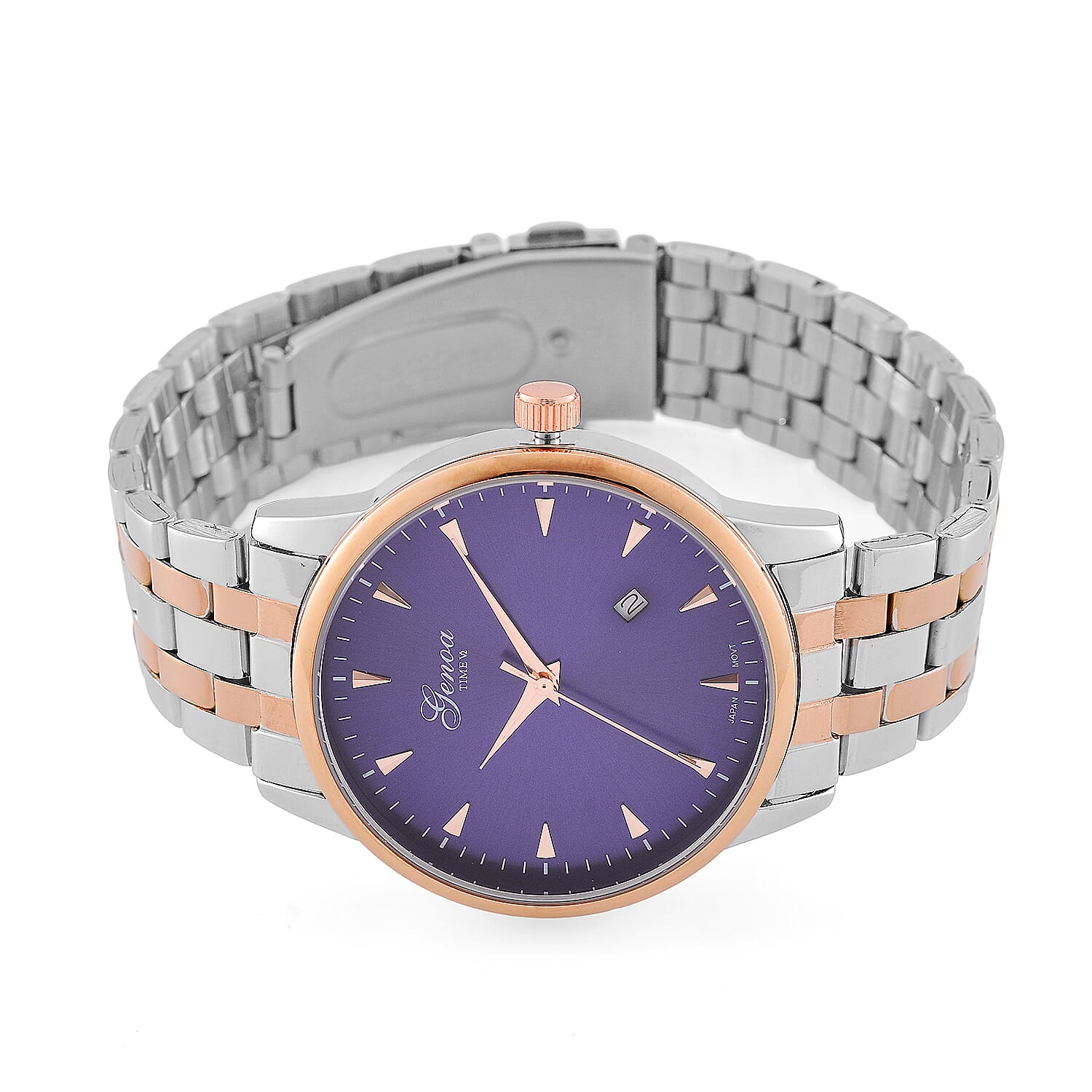 GENOA TIME V2 Miyota GM12 Japan Movt. 3ATM Water Resistant Blue Dial Mens Watch with Two-Tone Stainless Steel Strap