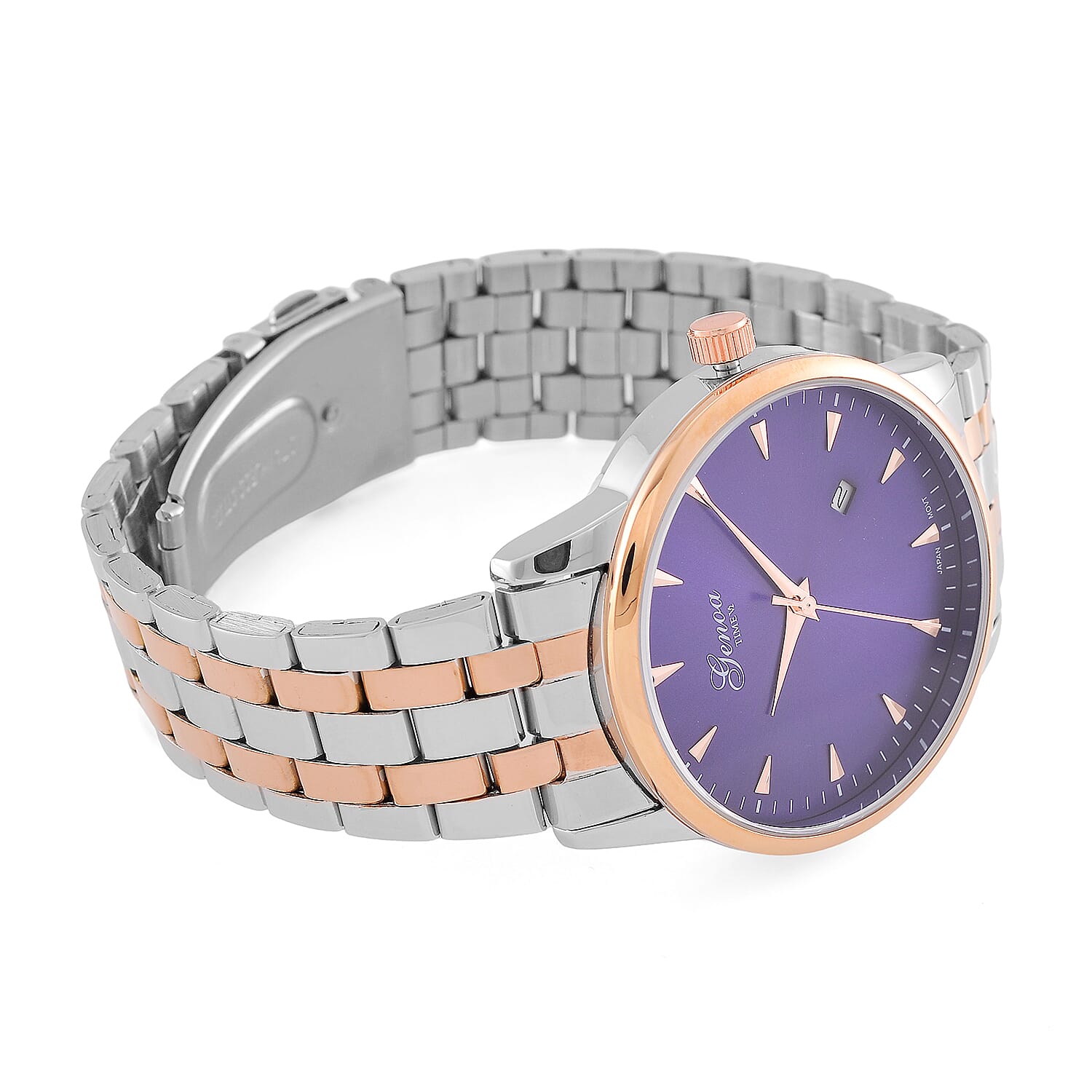 GENOA TIME V2 Miyota GM12 Japan Movt. 3ATM Water Resistant Blue Dial Mens Watch with Two-Tone Stainless Steel Strap