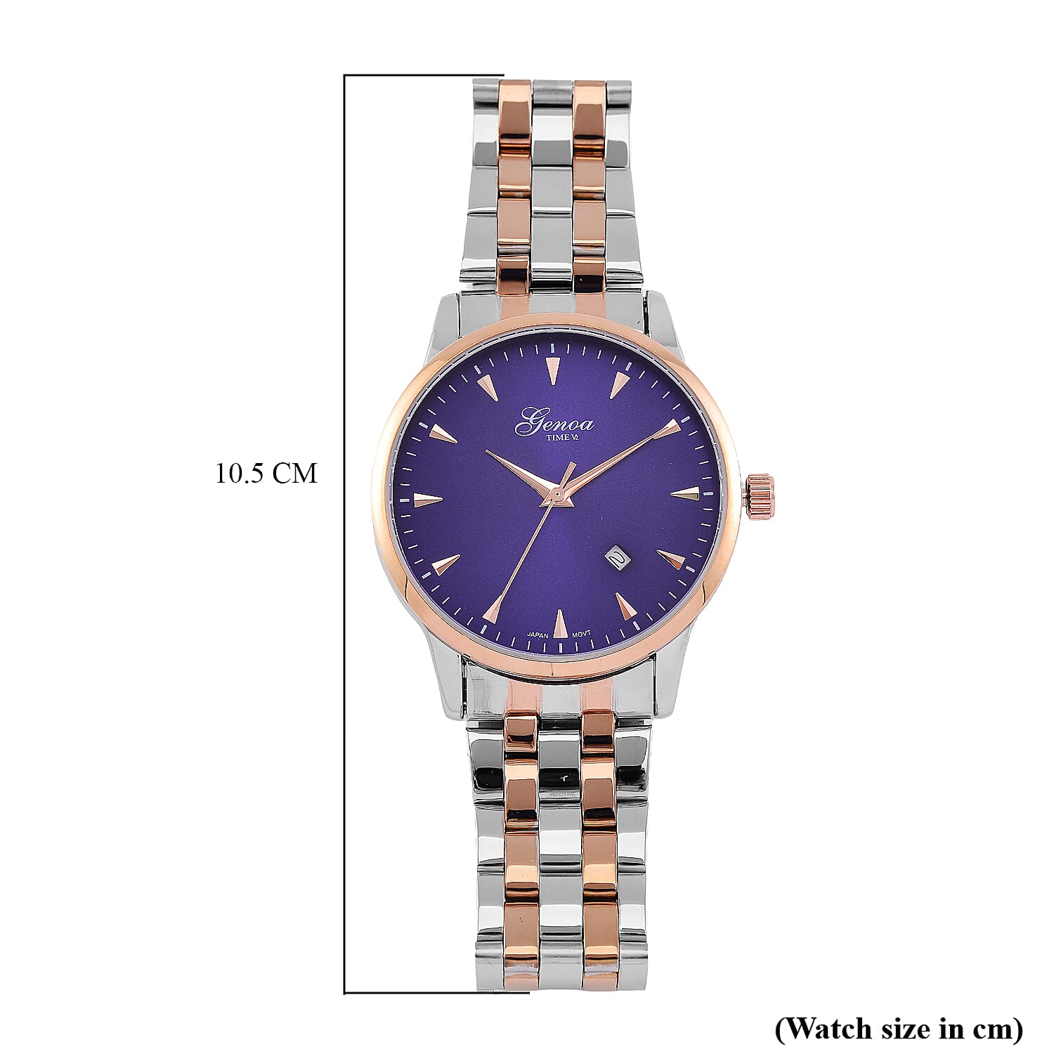 GENOA TIME V2 Miyota GM12 Japan Movt. 3ATM Water Resistant Blue Dial Mens Watch with Two-Tone Stainless Steel Strap