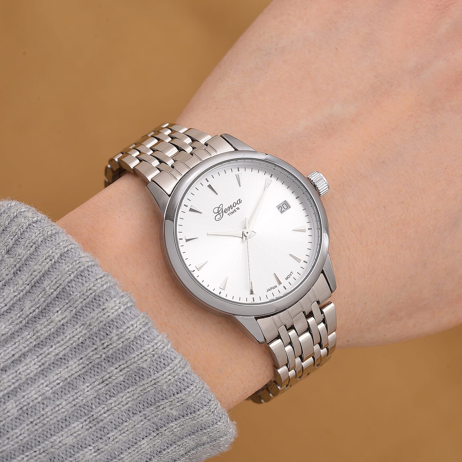 GENOA TIME V2 Miyota GM12 Japan Movt. 3ATM Water Resistant White Dial Mens Watch with Silver Colour Stainless Steel Strap