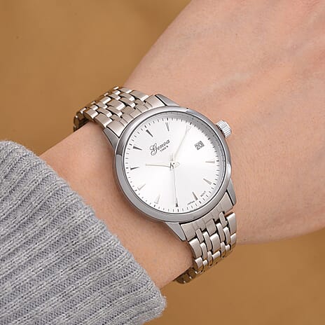 GENOA TIME V2 Miyota GM12 Japan Movt. 3ATM Water Resistant White Dial Mens Watch with Silver Colour Stainless Steel Strap