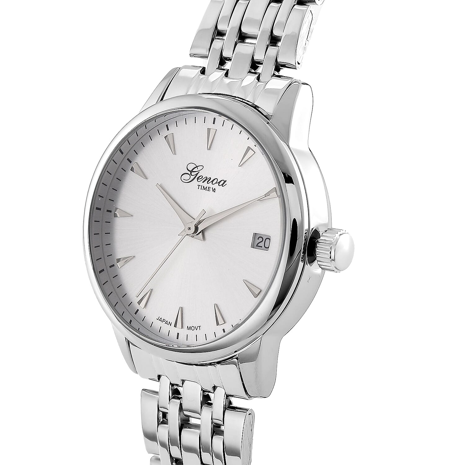 GENOA TIME V2 Miyota GM12 Japan Movt. 3ATM Water Resistant White Dial Mens Watch with Silver Colour Stainless Steel Strap