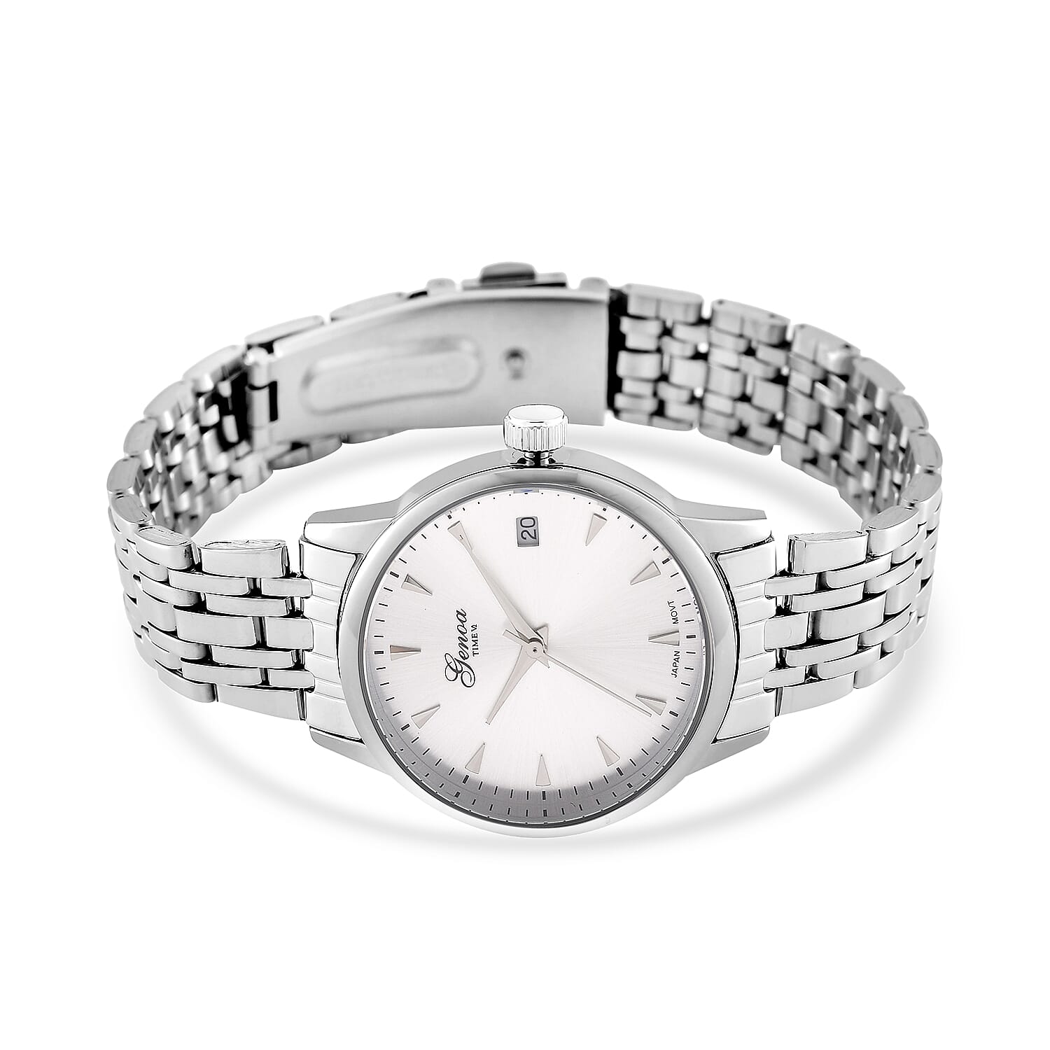 GENOA TIME V2 Miyota GM12 Japan Movt. 3ATM Water Resistant White Dial Mens Watch with Silver Colour Stainless Steel Strap