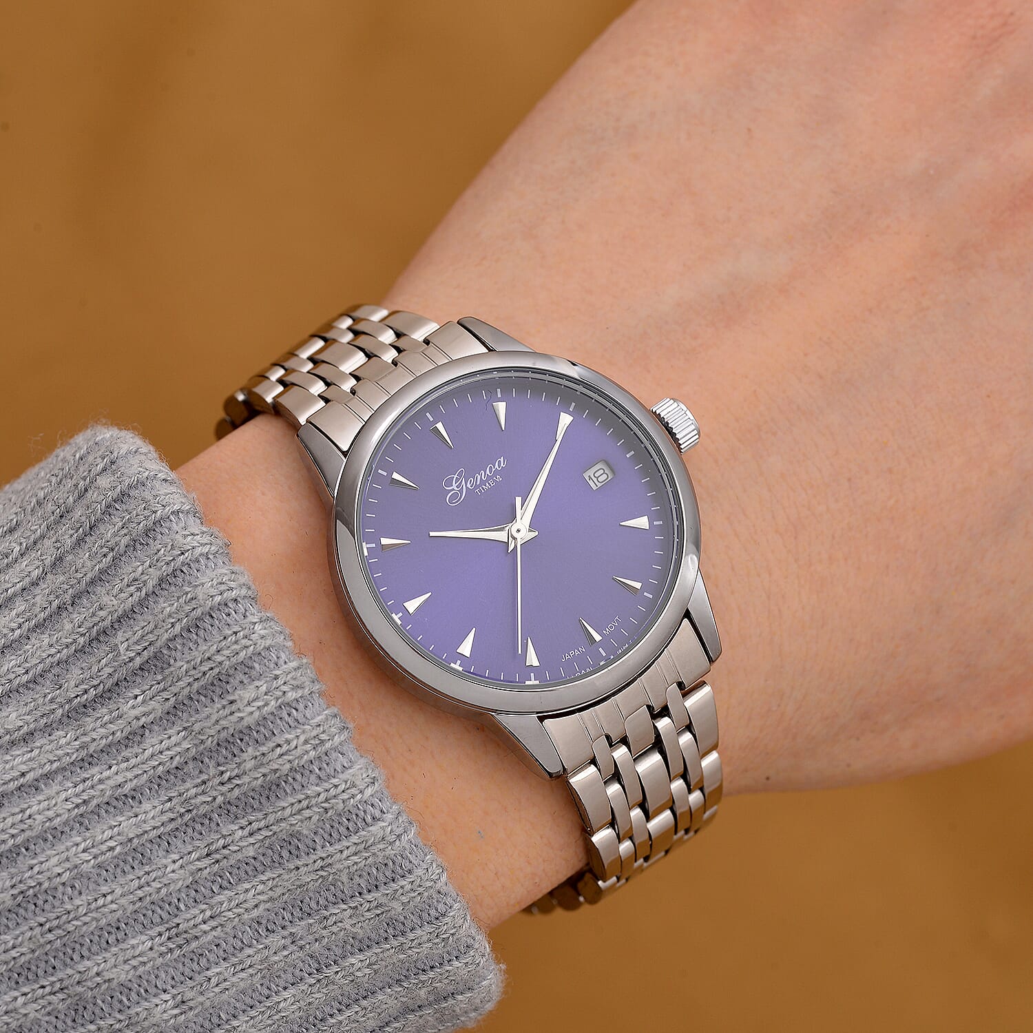 GENOA TIME V2 Miyota GM12 Japan Movt. 3ATM Water Resistant Blue Dial Mens Watch with Silver Colour Stainless Steel Strap