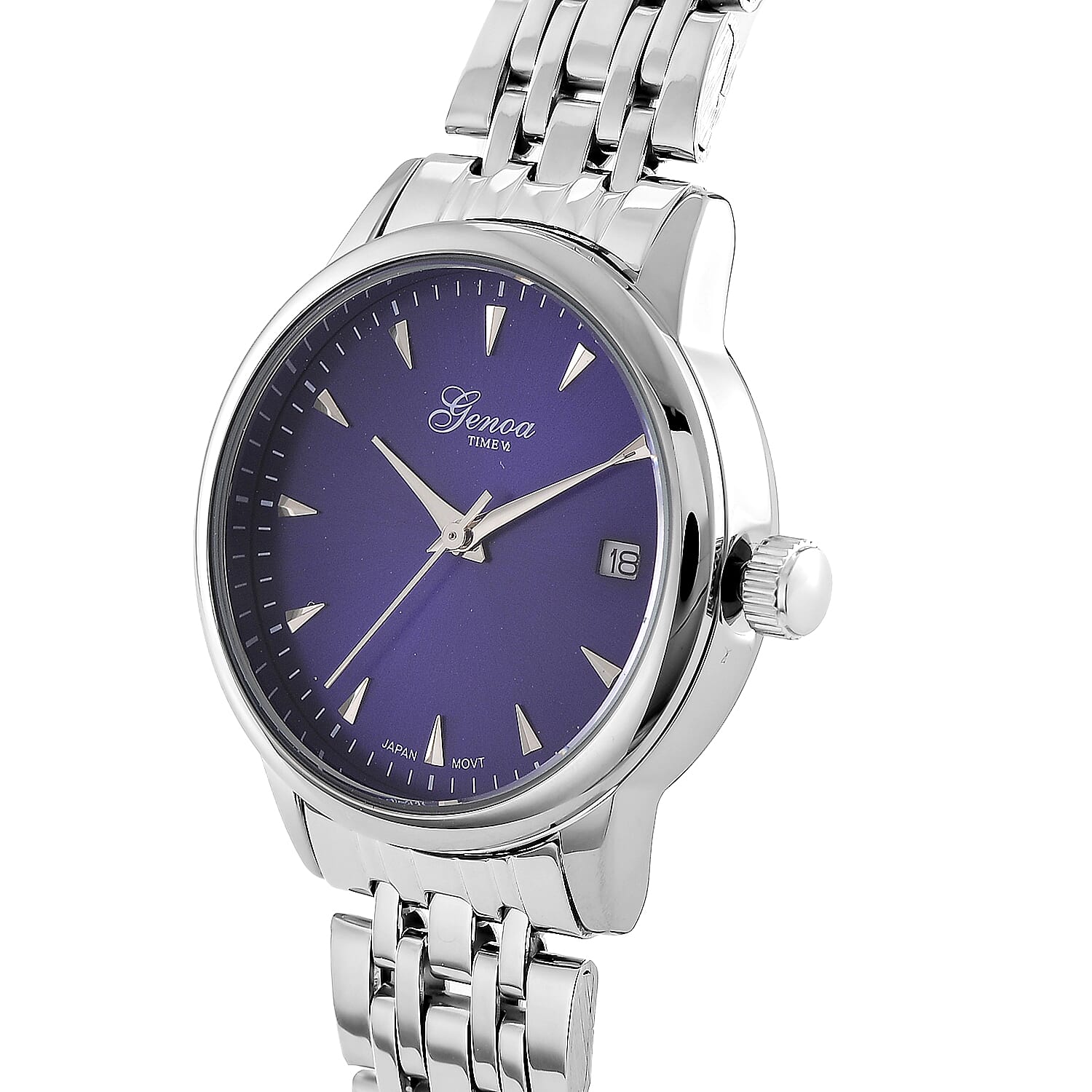 GENOA TIME V2 Miyota GM12 Japan Movt. 3ATM Water Resistant Blue Dial Mens Watch with Silver Colour Stainless Steel Strap