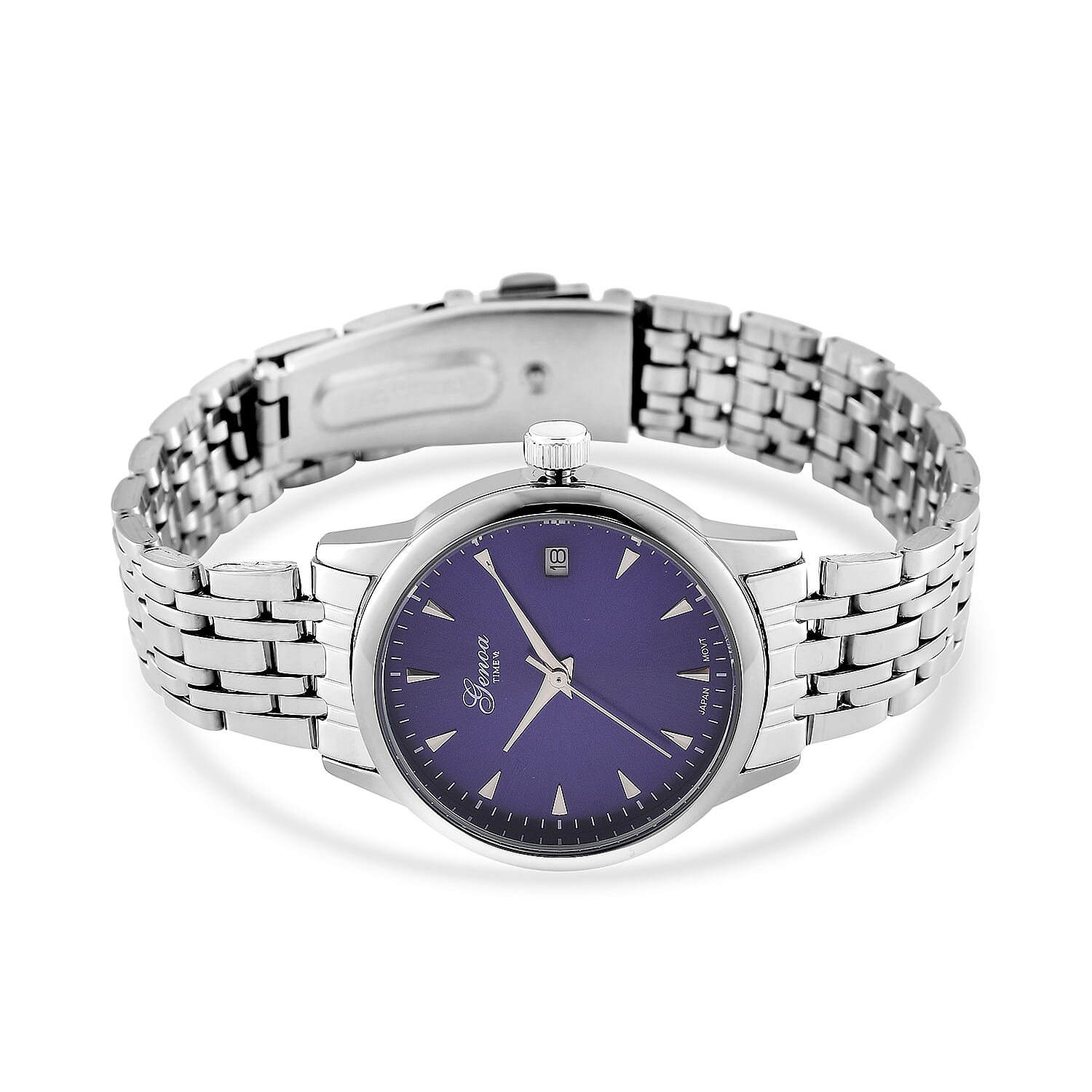 GENOA TIME V2 Miyota GM12 Japan Movt. 3ATM Water Resistant Blue Dial Mens Watch with Silver Colour Stainless Steel Strap