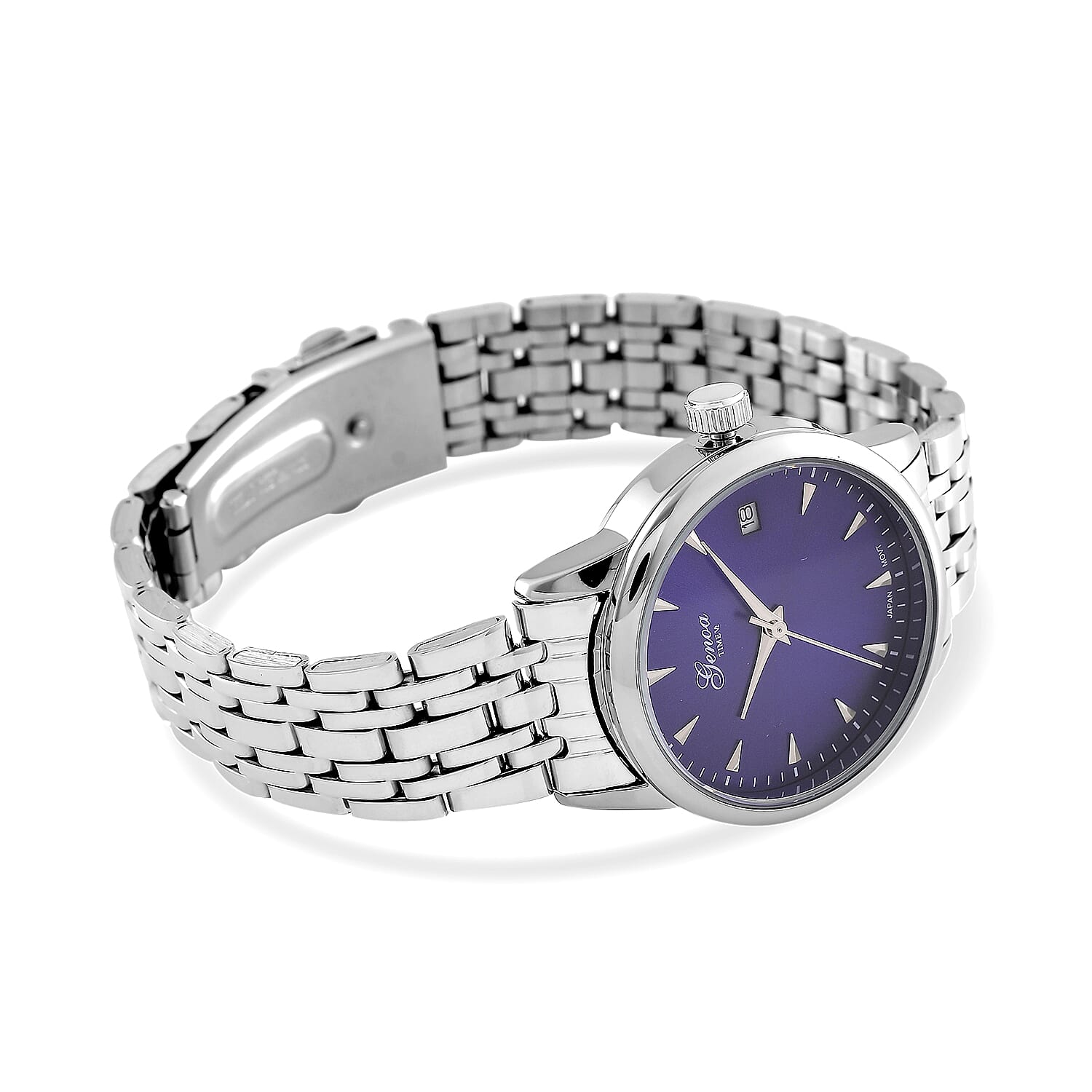 GENOA TIME V2 Miyota GM12 Japan Movt. 3ATM Water Resistant Blue Dial Mens Watch with Silver Colour Stainless Steel Strap