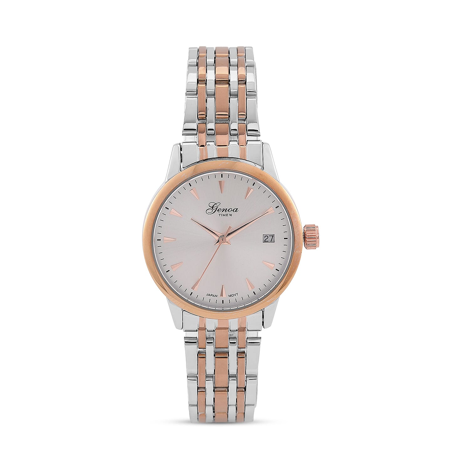 GENOA TIME V2 Miyota GM12 Japan Movt. 3ATM Water Resistant White Dial Watch with Silver and Rose Gold Colour Stainless Steel Strap