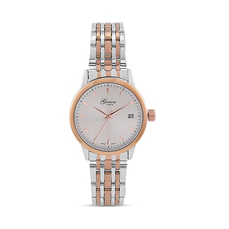 GENOA TIME V2 Miyota GM12 Japan Movt. 3ATM Water Resistant White Dial Watch with Silver and Rose Gold Colour Stainless Steel Strap