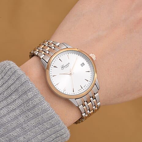 GENOA TIME V2 Miyota GM12 Japan Movt. 3ATM Water Resistant White Dial Watch with Silver and Rose Gold Colour Stainless Steel Strap