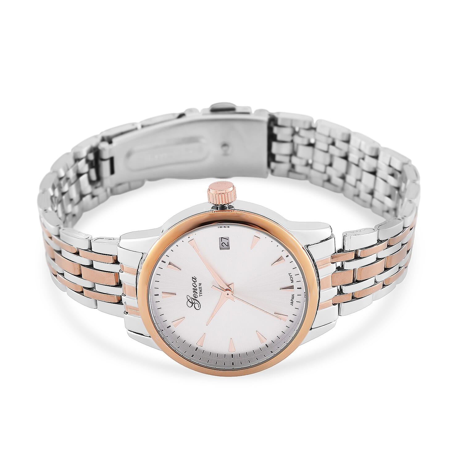 GENOA TIME V2 Miyota GM12 Japan Movt. 3ATM Water Resistant White Dial Watch with Silver and Rose Gold Colour Stainless Steel Strap