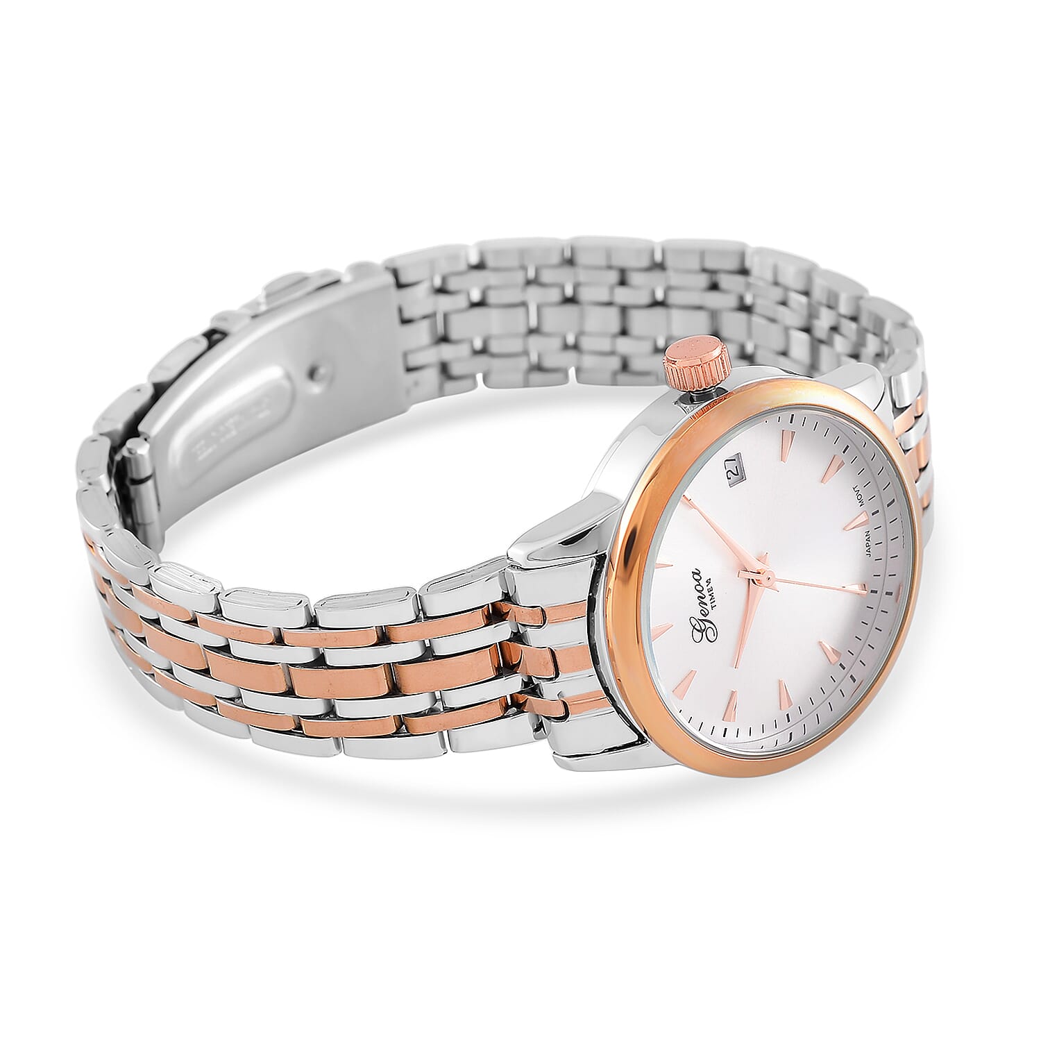 GENOA TIME V2 Miyota GM12 Japan Movt. 3ATM Water Resistant White Dial Watch with Silver and Rose Gold Colour Stainless Steel Strap
