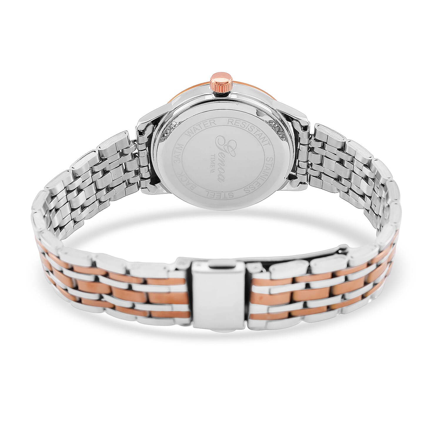GENOA TIME V2 Miyota GM12 Japan Movt. 3ATM Water Resistant White Dial Watch with Silver and Rose Gold Colour Stainless Steel Strap