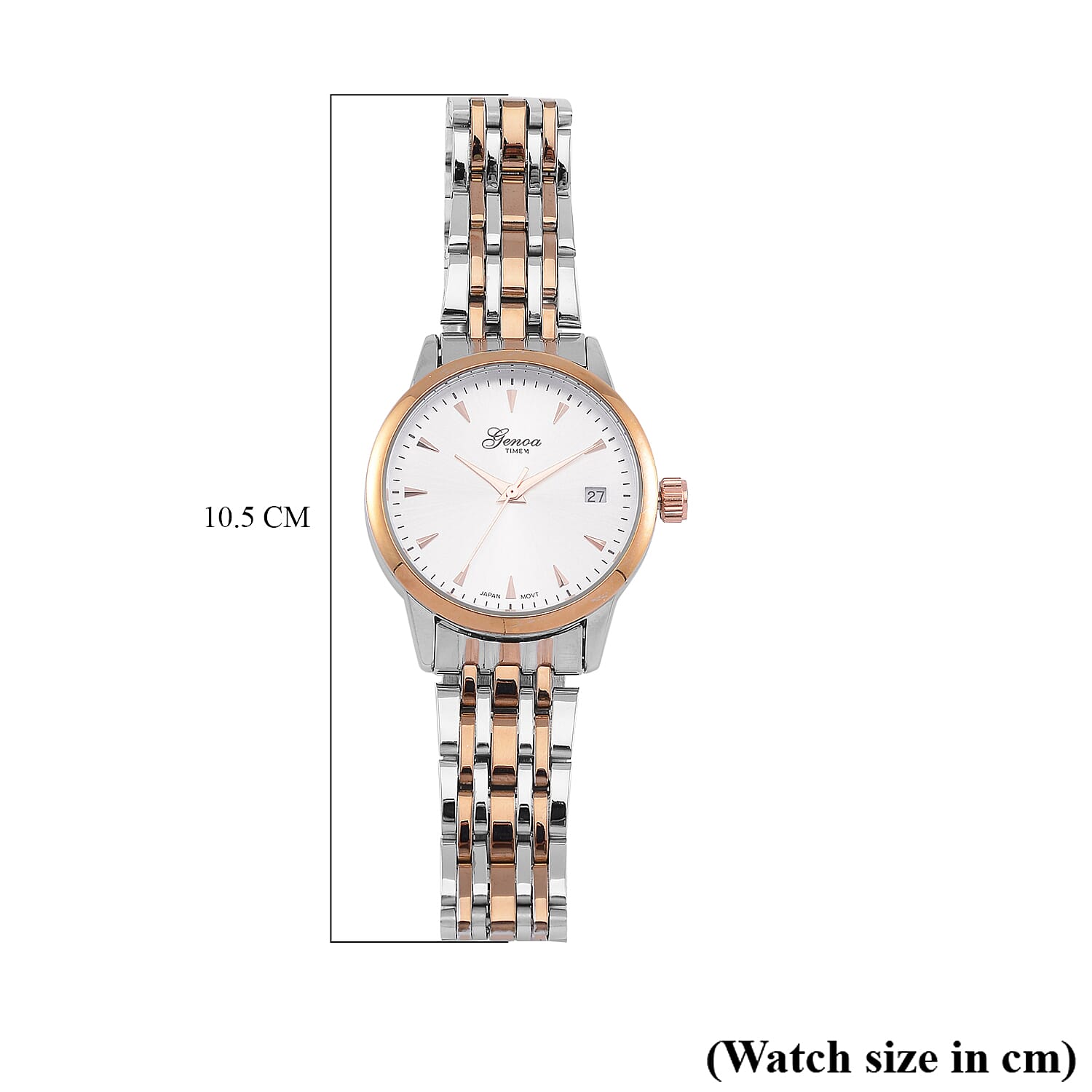 GENOA TIME V2 Miyota GM12 Japan Movt. 3ATM Water Resistant White Dial Watch with Silver and Rose Gold Colour Stainless Steel Strap