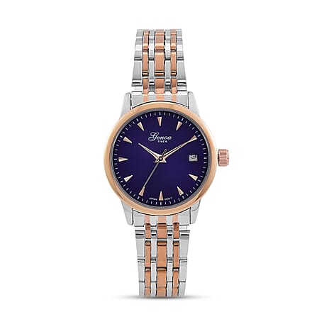 CLASSIC GENOA TIME V2 Miyota GM12 Japan Movt. 3ATM Water Resistant Blue Dial Watch with Silver and Rose Gold Colour Stainless Steel Strap