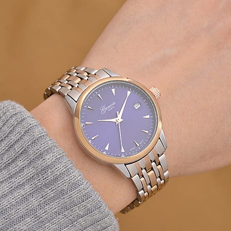 CLASSIC GENOA TIME V2 Miyota GM12 Japan Movt. 3ATM Water Resistant Blue Dial Watch with Silver and Rose Gold Colour Stainless Steel Strap