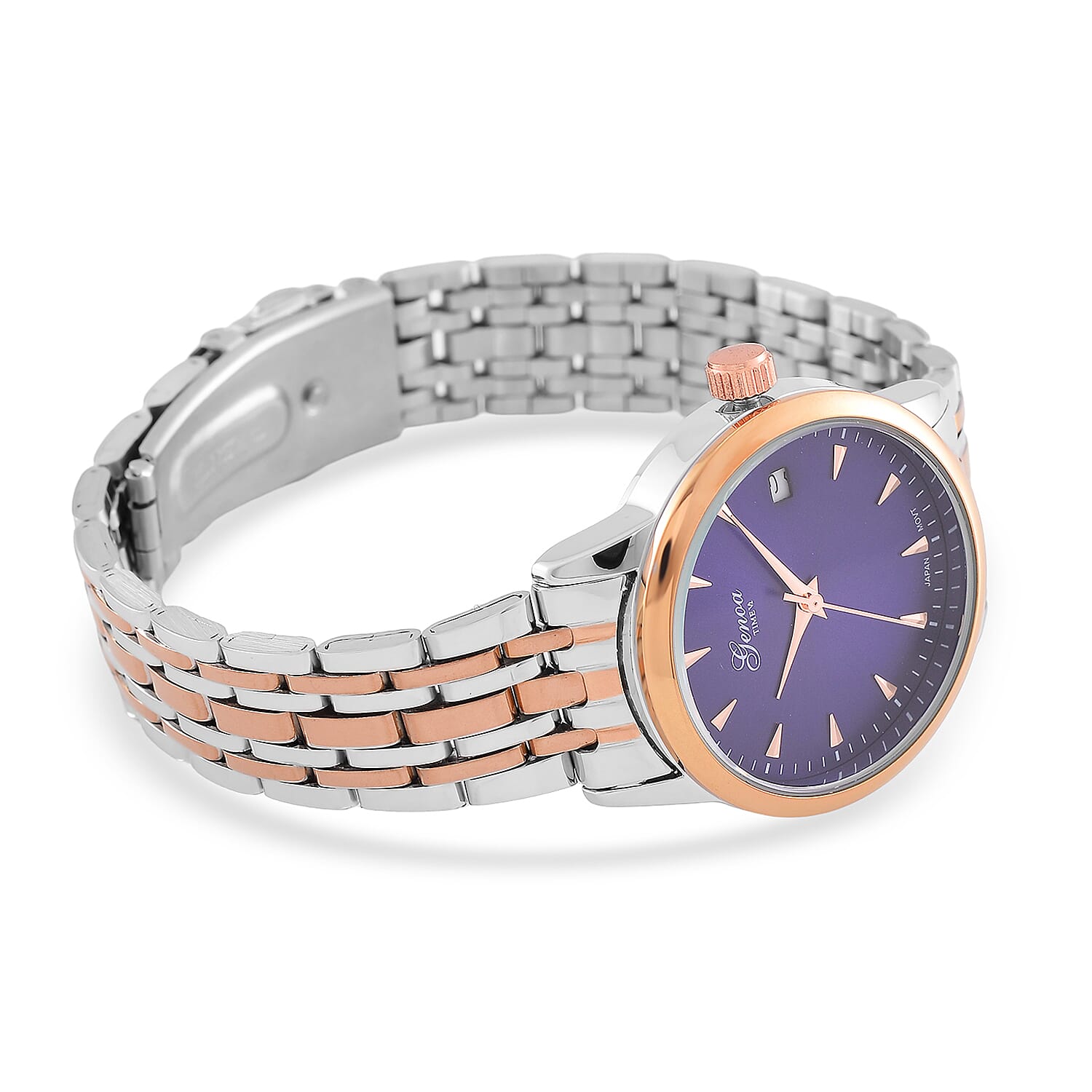 CLASSIC GENOA TIME V2 Miyota GM12 Japan Movt. 3ATM Water Resistant Blue Dial Watch with Silver and Rose Gold Colour Stainless Steel Strap