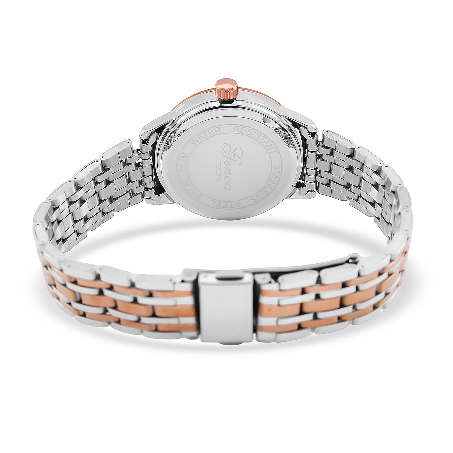 CLASSIC GENOA TIME V2 Miyota GM12 Japan Movt. 3ATM Water Resistant Blue Dial Watch with Silver and Rose Gold Colour Stainless Steel Strap