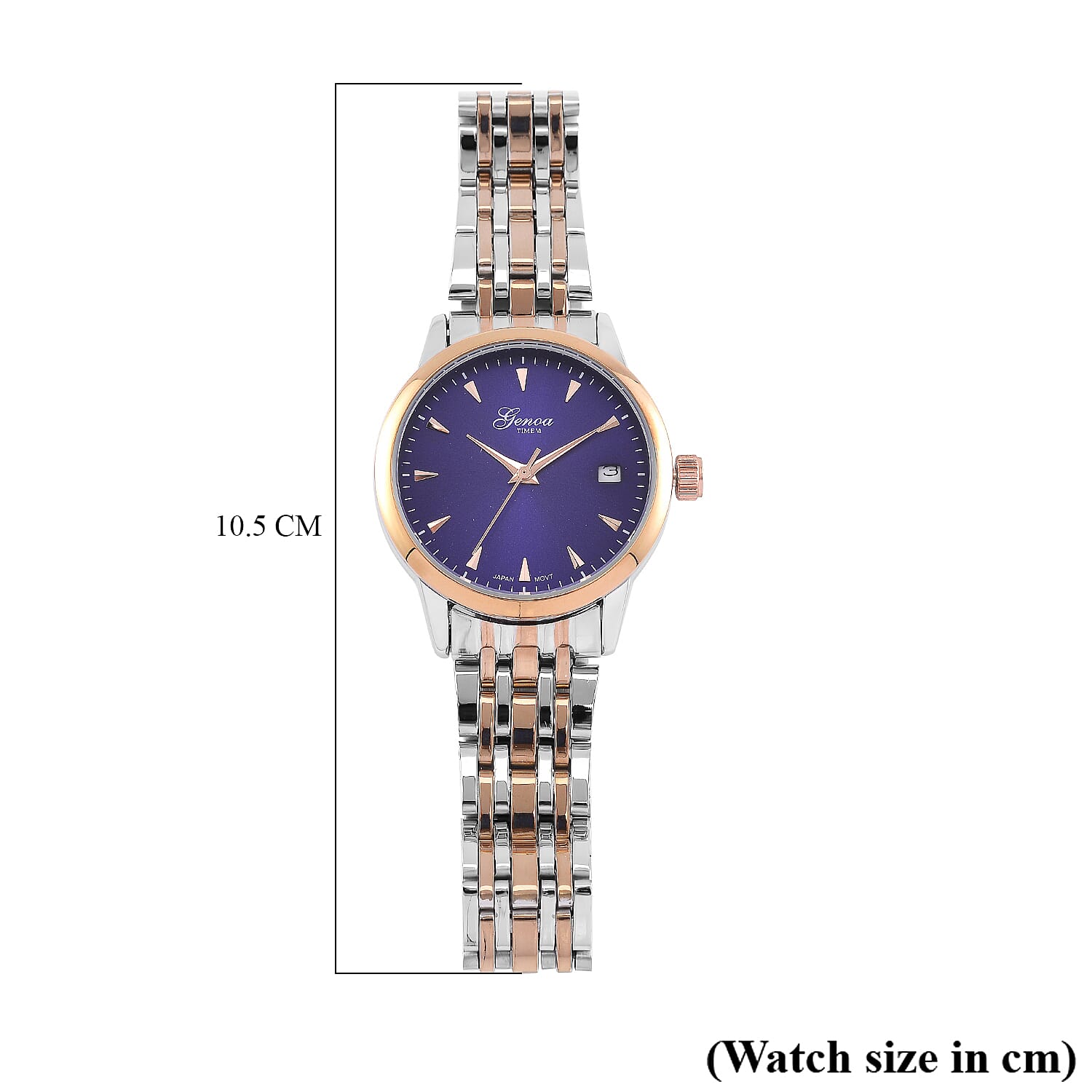 CLASSIC GENOA TIME V2 Miyota GM12 Japan Movt. 3ATM Water Resistant Blue Dial Watch with Silver and Rose Gold Colour Stainless Steel Strap