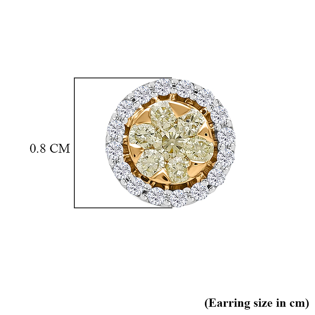 9K Yellow Gold SGL Certified Natural Yellow Diamond & White Diamond Stud Push Back Earrings 0.51 Ct.