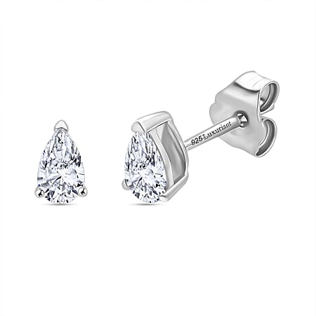 LUXURIANT Pear Cut Lab Grown Diamond Stud Push Back Earring in Rhodium Overlay Sterling Silver 0.50 Ct. LUXURIANT Pear Cut Lab Grown Diamond Stud Push Back Earring in Rhodium Overlay Sterling Silver 0.50 Ct.