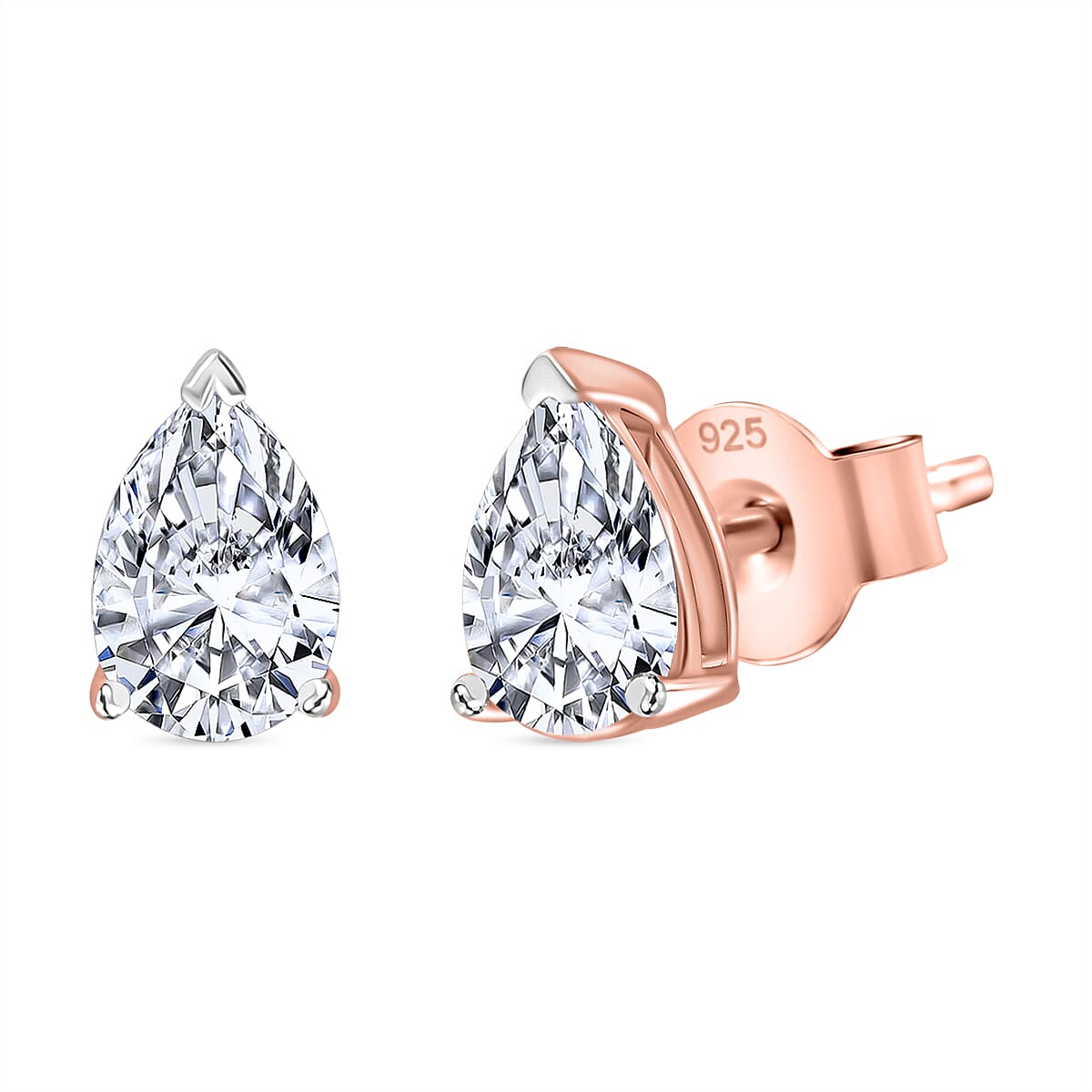 Luxuriant Diamond Pear Cut Lab Grown Diamond Stud Push Back  Earring in Vermeil Rose Gold Plated Sterling Silver 0.50 Ct.