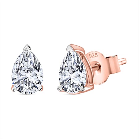 LUXURIANT Pear Cut Lab Grown Diamond Stud Push Back  Earring in Vermeil Rose Gold Plated Sterling Silver 0.50 Ct.