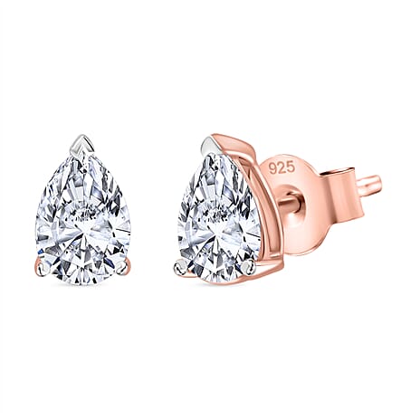 Luxuriant Diamond Pear Cut Lab Grown Diamond Stud Push Back  Earring in Vermeil Rose Gold Plated Sterling Silver 0.50 Ct.