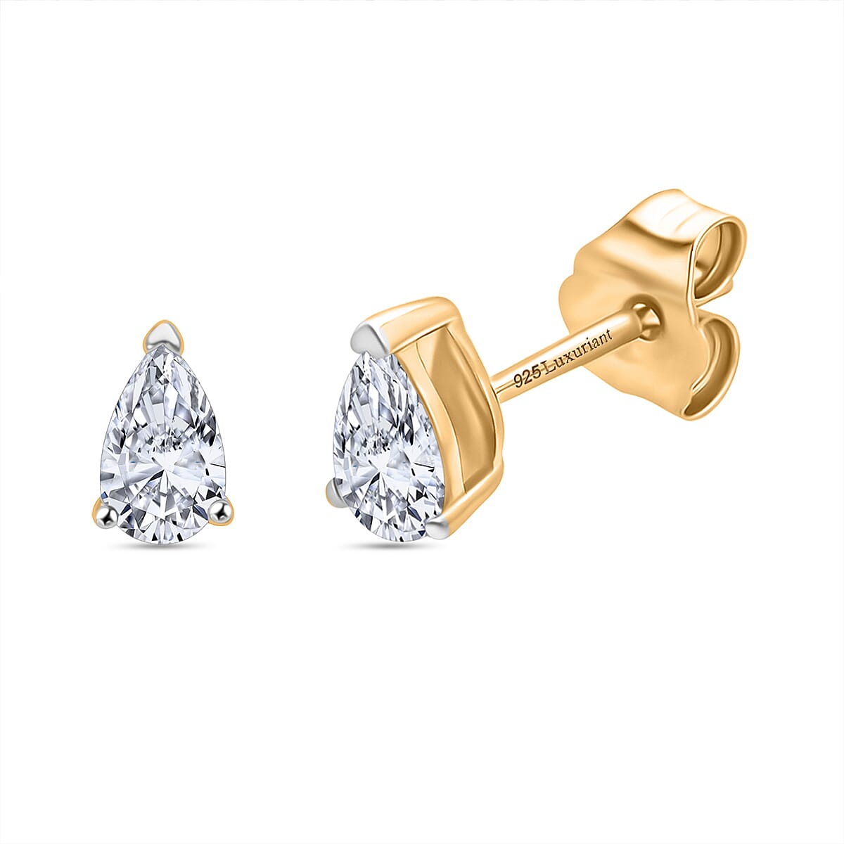 Luxuriant Diamond Pear Cut Lab Grown Diamond Stud Push Back  Earring in Vermeil Yellow Gold Plated Sterling Silver 0.50 Ct.
