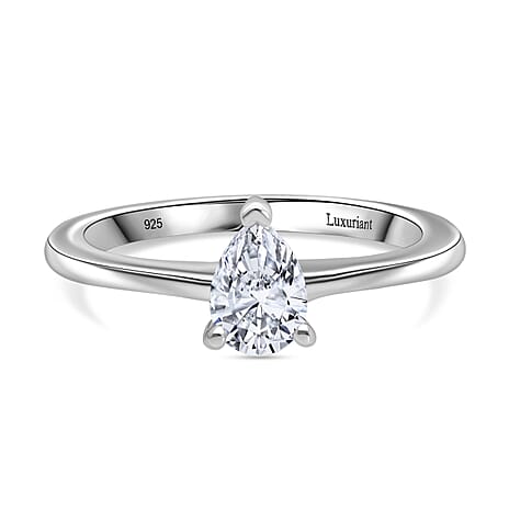 Luxuriant Diamond Pear Cut Lab Grown Diamond Solitaire Ring in Rhodium Overlay Sterling Silver 0.50 Ct.