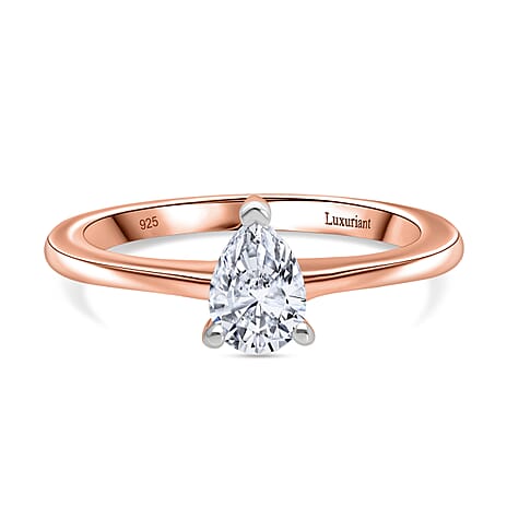Luxuriant Diamond Pear Cut Lab Grown Diamond Solitaire Ring in Vermeil Rose Gold Plated Sterling Silver 0.50 Ct.