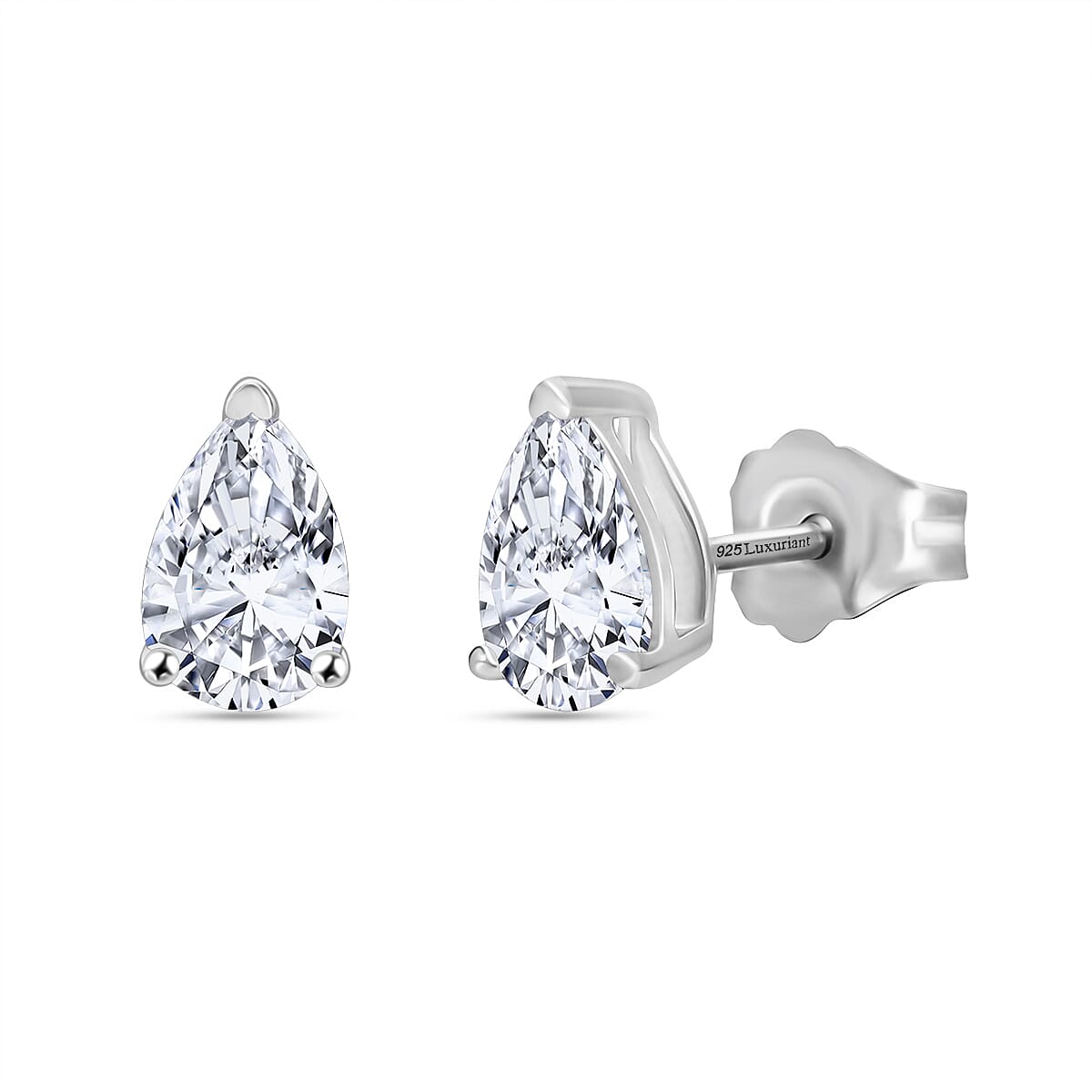 Luxuriant Diamond Pear Cut Lab Grown Diamond Stud Push Back Earring in Rhodium Overlay Sterling Silver 1.00 Ct.
