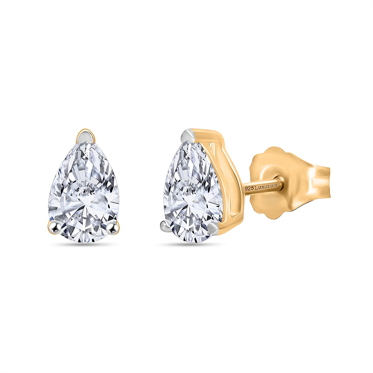 Luxuriant Diamond Pear Cut Lab Grown Diamond Stud Push Back Earring in Vermeil Yellow Gold Plated Sterling Silver 1.00 Ct.